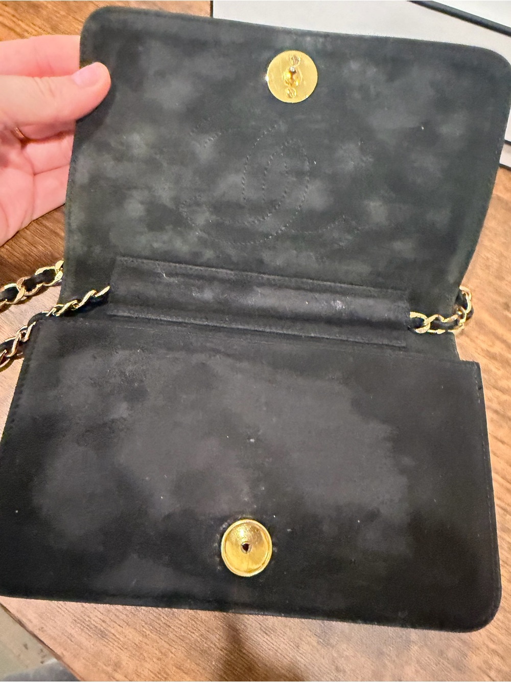 CHANEL Black Quilted Suede Chain Crossbody with Gold Hardware - Picture 4 of 8